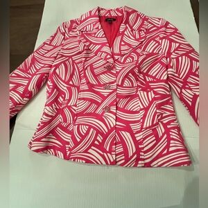 RAFELLA PINK AND WHITE DESIGN SIZE LARGE BLAZER/NOTCHED COLLAR   SINGLE BREASTED